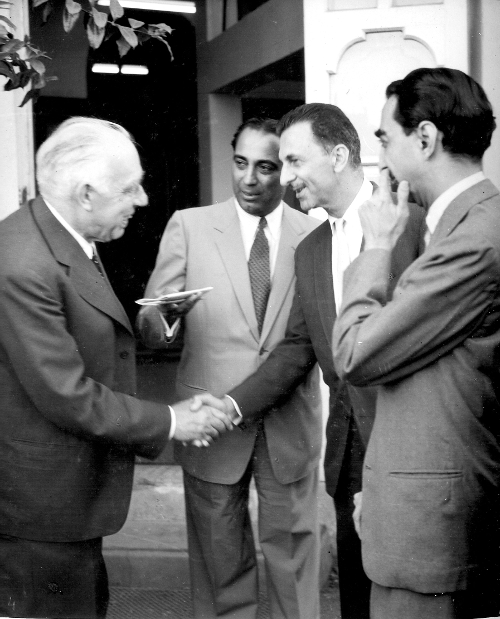 From left to right: Niels Bohr, Homi Bhabha, J.R.D. Tata and Jamshed Bhabha TIFR Archives