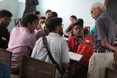 Santhanam making a point in a group discussion