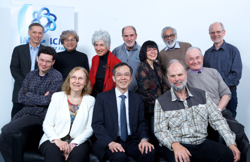 Present EC members of IMU (from left to right: H. Holden, W. Werner, H. Park, A. Dickenstein, C. Rousseau, S. Mori, B. Gross, S. Markwardt, V. Srinivas, V. Jones, J. Toland, A. Mielke) courtesy Kay Herschelmann/IMU