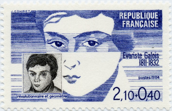 French postage stamp depicting Évariste Galois Doug Rawenel