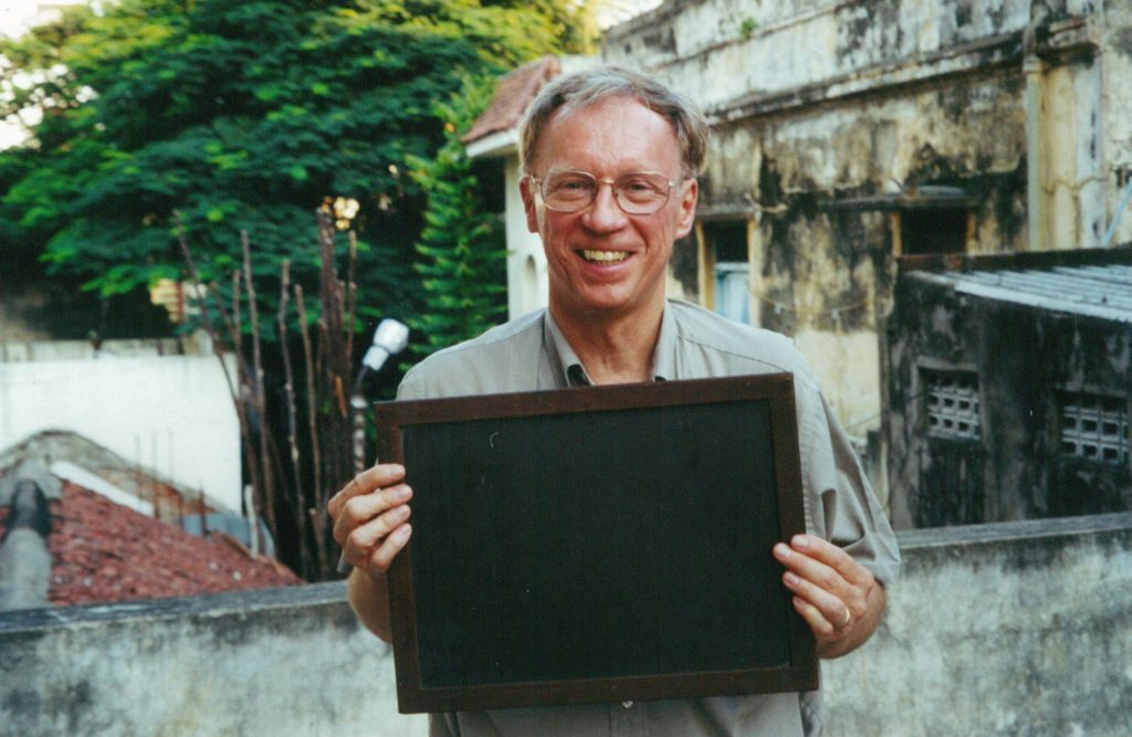 Bruce Berndt with the slate on which Ramanujan scribbled his thoughts