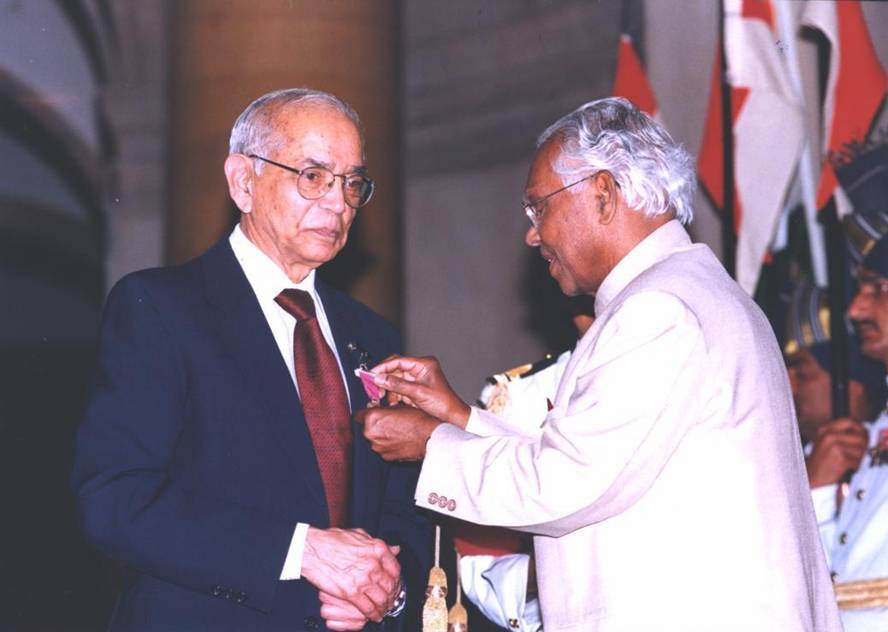 Receiving Padma Vibhushan in 2001 from K.R. Narayanan