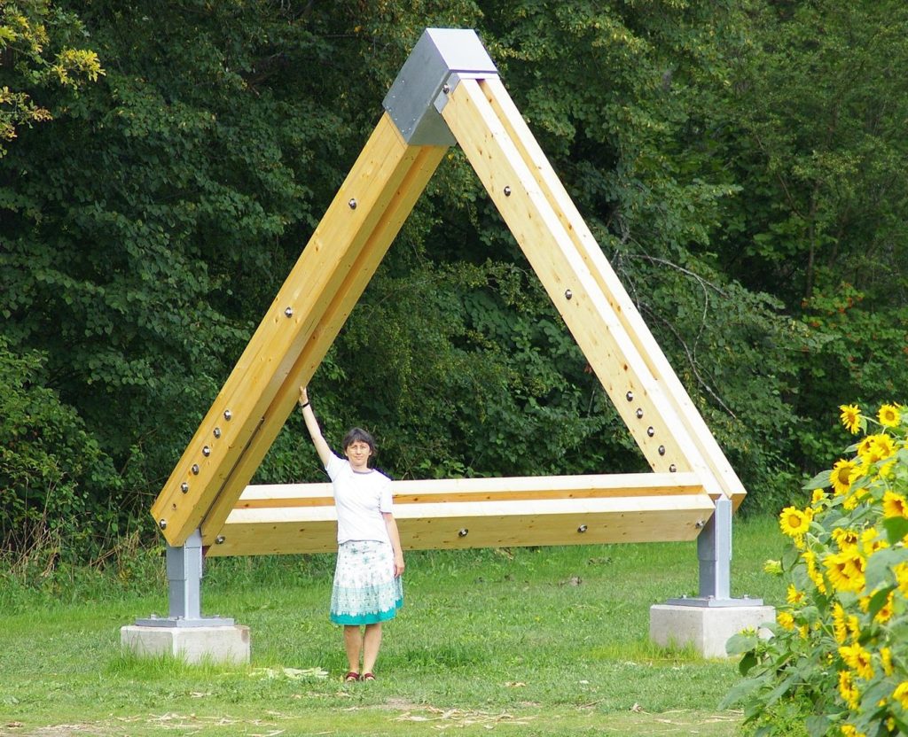 A 4 meter high sculpture “Penrose-Triangle", built by Treffpunkt Physik, in Gotschuchen, Austria. The sculpture is an optical illusion. The two beams seen touching each other at the top do not do so in reality. They only seem to be touching each other, but even this apparent touching is observed only when viewed from a specific angle and position. The camera that took the photo is positioned exactly in such a position.