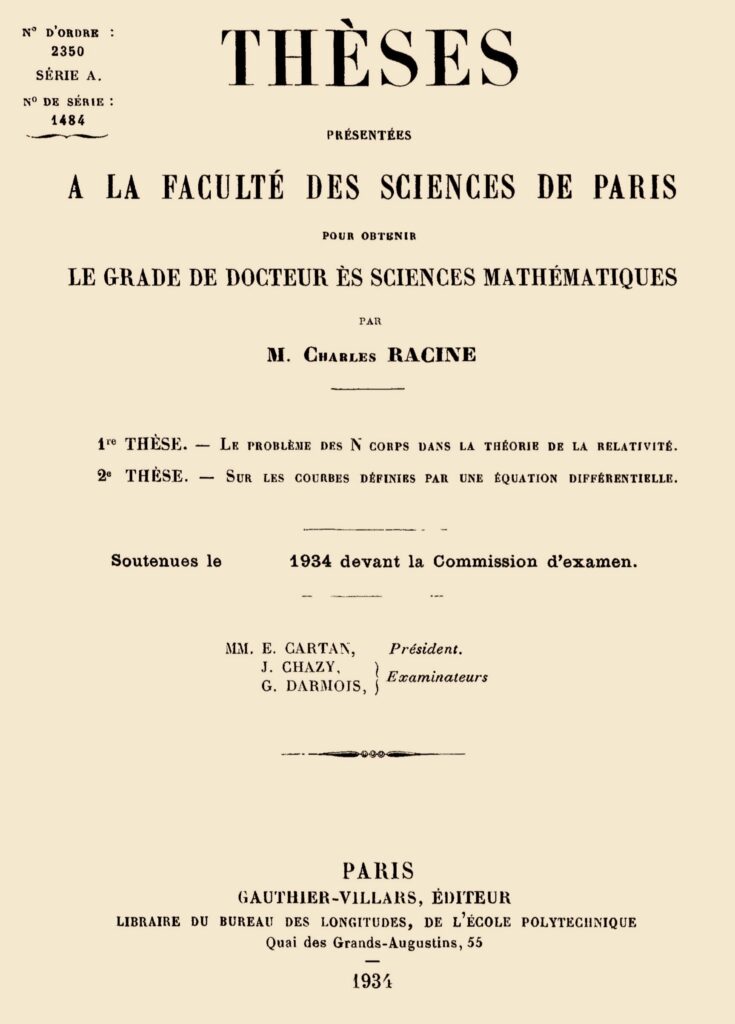 Front page of Father Racine's Ph.D. thesis