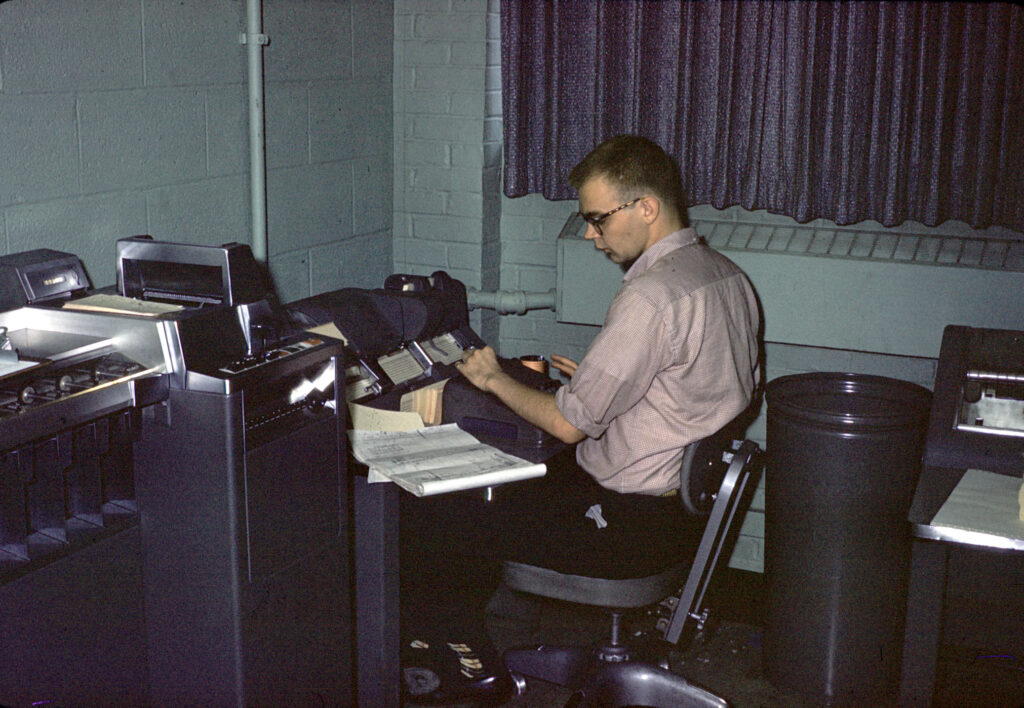 Preparing punched cards for the IBM machine at Case; 1958