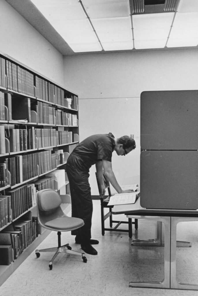In Caltech's reference library, preparing Volume 1 of TAOCP; 1966