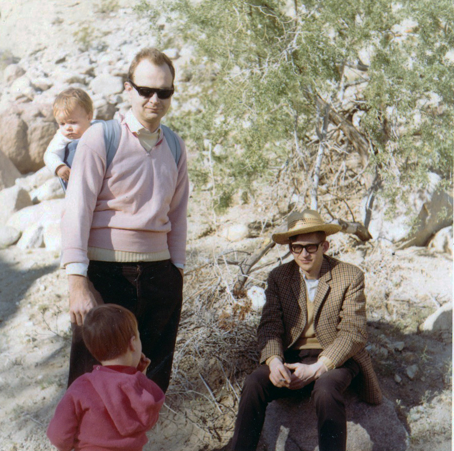 Don, with his babies, camping with Nivat in the Anza-Borrego desert; March 1968