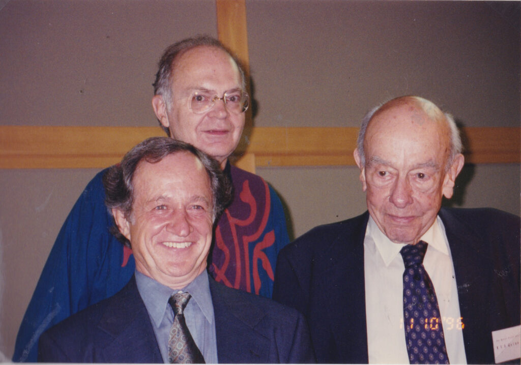 (L to R) Mario Capecchi, Donald Knuth, and Willard V. O. Quine; Kyoto Prize laureates of 1996