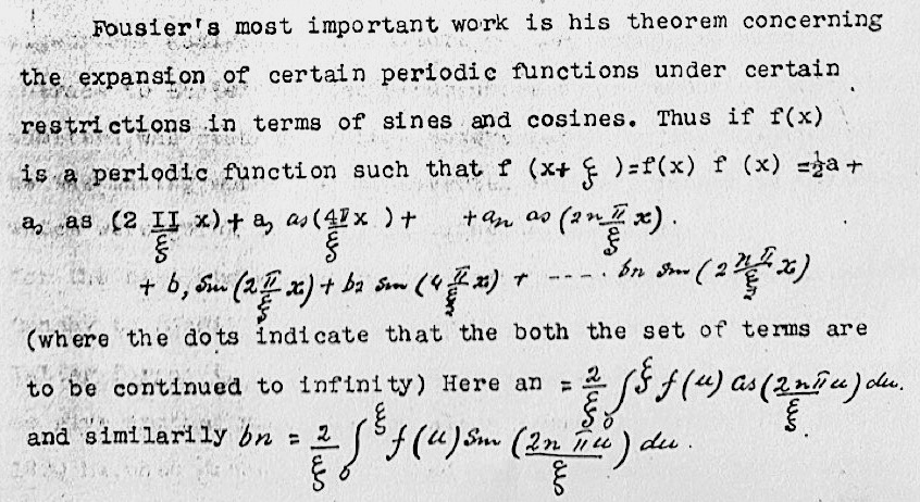 Excerpt from the typed manuscript. Note that, back then, one inserted the mathematical symbols by hand. courtesy: Suresh Chandra