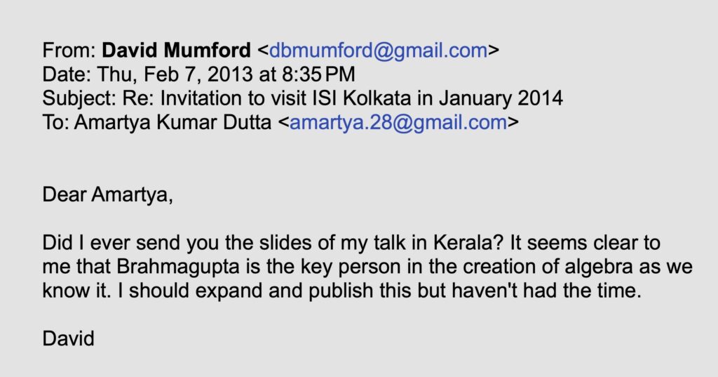 Email of David Mumford from 2013.