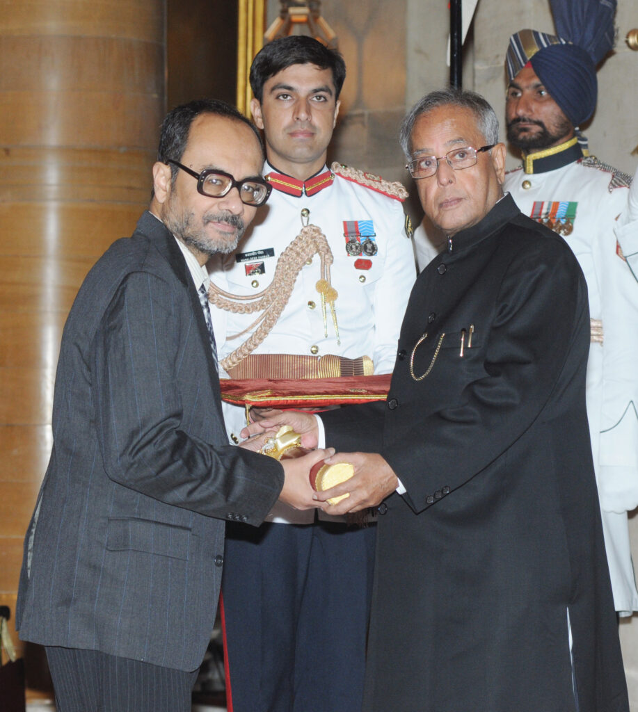 Receiving the Padma Bhushan honour from the then President Pranab Mukherjee.