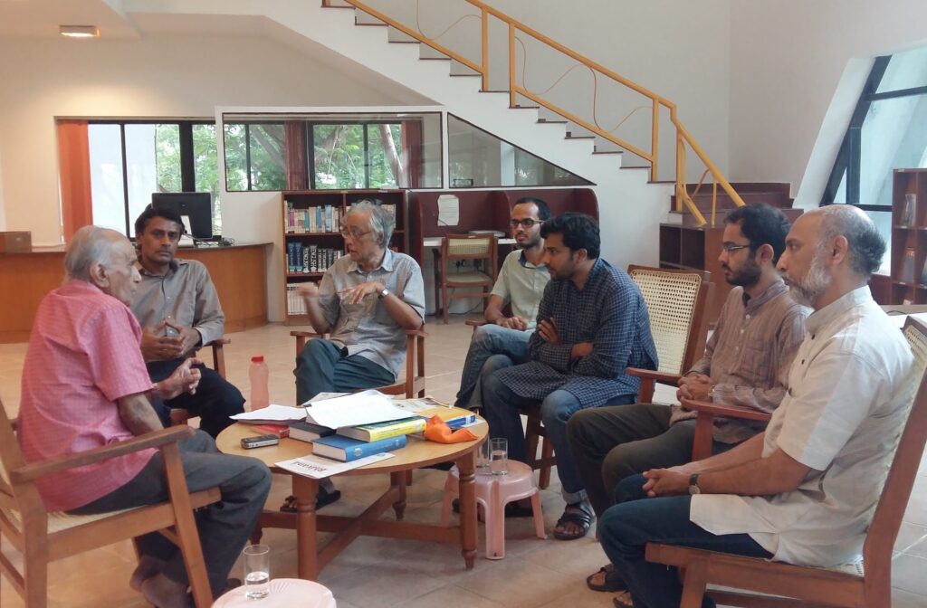 With C.S. Seshadri and the Bhāvanā team at the Chennai Mathematical Institute library in 2017