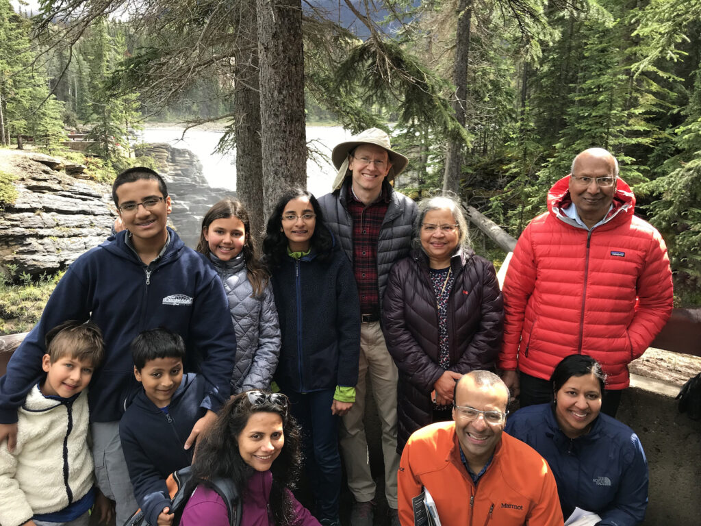 Gopal and Indu Prasad with Anoop, Ila and their families at Jasper, Canada in 2018