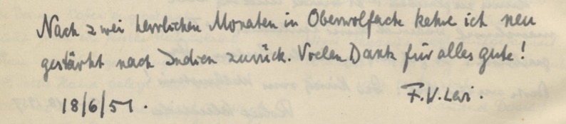 Levi's entry in the Oberwolfach guest book.
