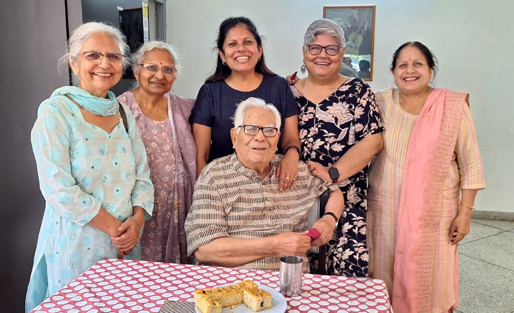 Greeting Ram Prakash Bambah at his home on his birthday (L to R: R.J. Hans-Gill, Madhu Raka, Charu, Bindu, Sudesh Kaur Khanduja).