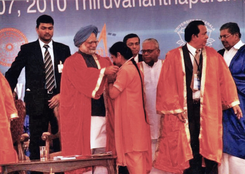 Receiving Srinivasa Ramanujan gold Medal at Thiruvananthapuram from the Prime Minister Manmohan Singh in 2010