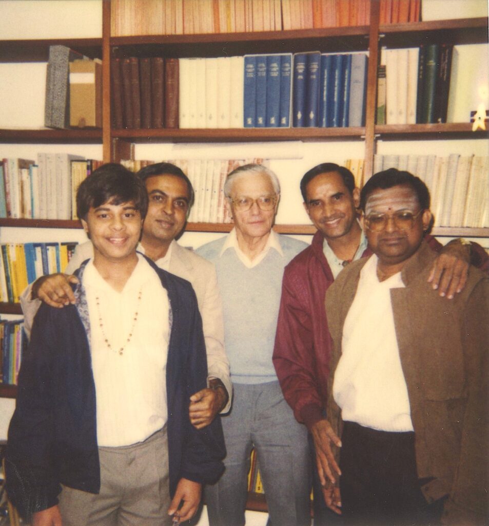 During Shashank's first US concert at IAS, Princeton. (L to R) Shashank, Subramanyam, Armand, M.S. Sundareswaran and Mannargudi A. Easwaran.