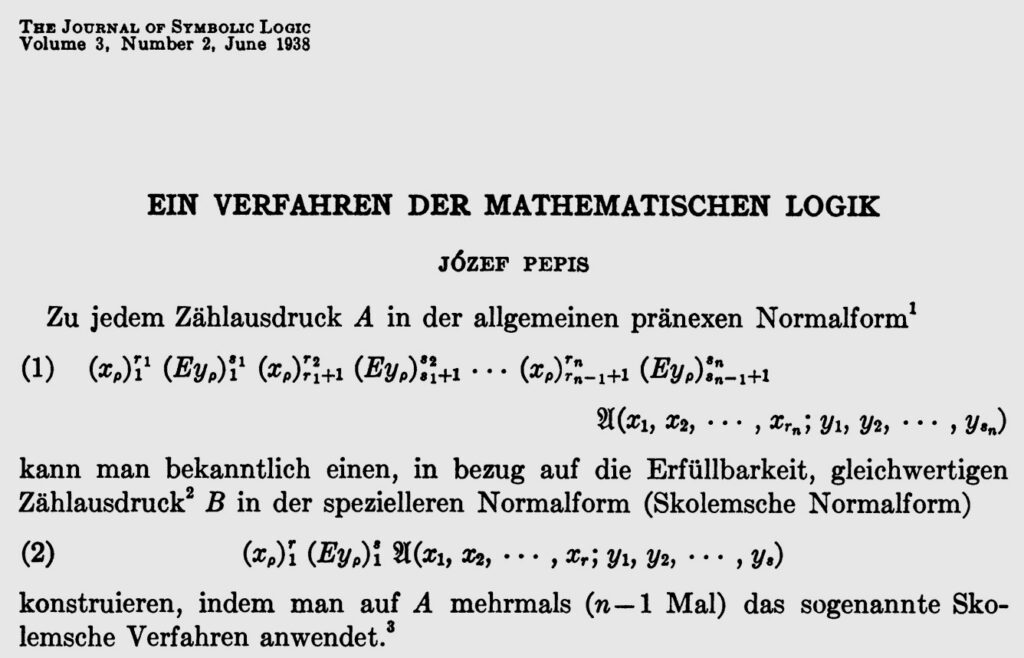 Header of Jözef Pepis’s 1938 paper.