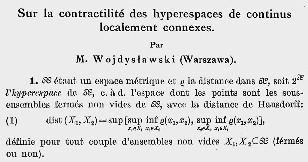 Header of Wojdys&lstrok;awski's 1938 paper in Fundamenta Mathematicae.