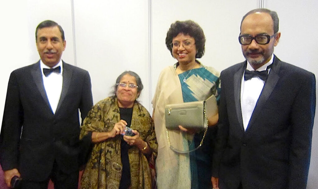 At the Breakthrough Prize Ceremony, Geneva, 2013 where Ashoke Sen was an awardee. (L to R: Sunil Mukhi, Rohini Godbole, Sumathi Rao, and Ashoke Sen.