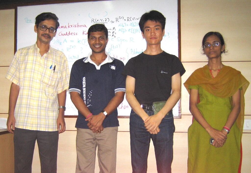 With Amartya Dutta, Prosenjit Das and S. Kuroda in her office at ISI, Kolkata.